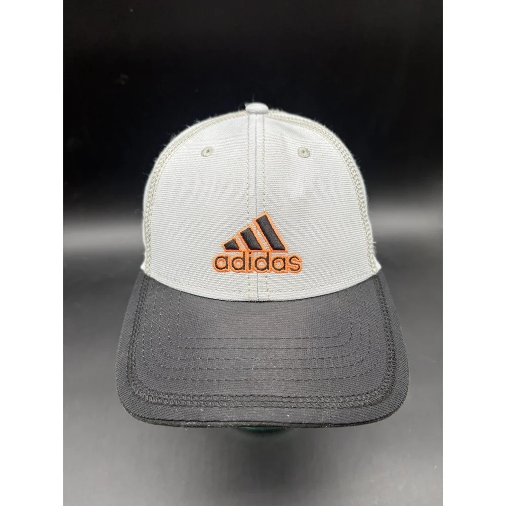 Adidas White Gray Baseball Cap Orange Logo Adjustable Strap Mesh Panels